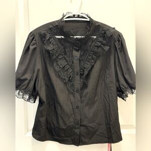 NWT Black Lace High Collar Short Sleeve Button Up Shirt​